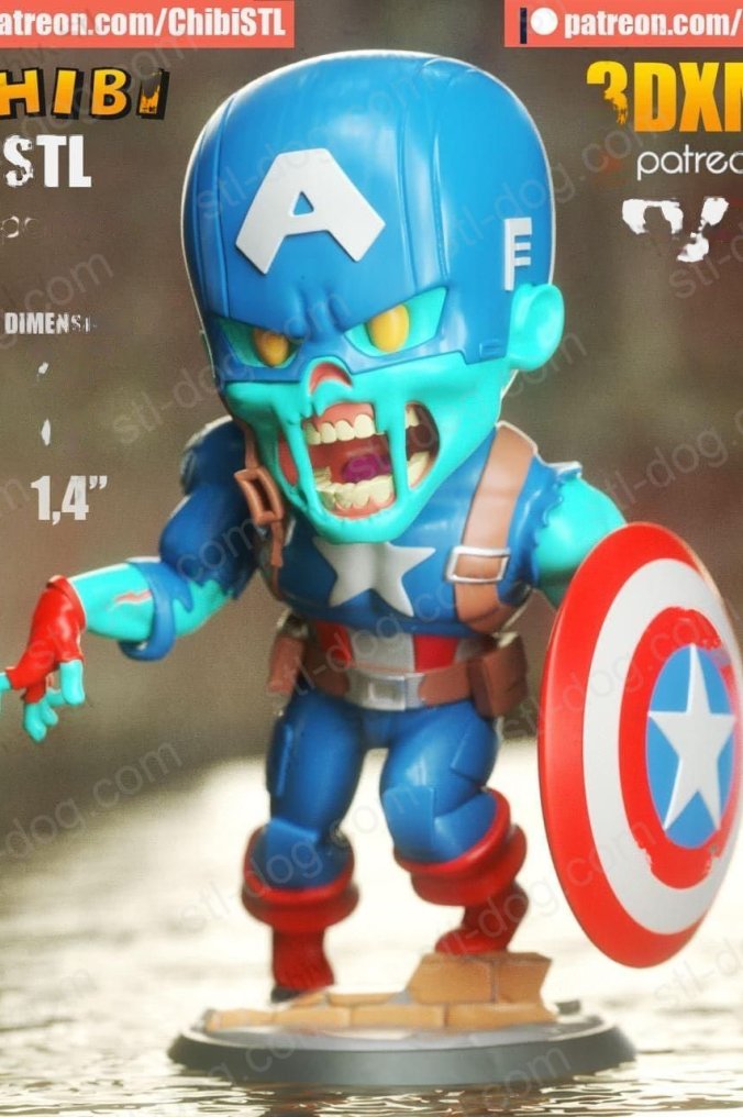 僵尸美国队长(Zombie Captain America Chibi) 3D打印图纸